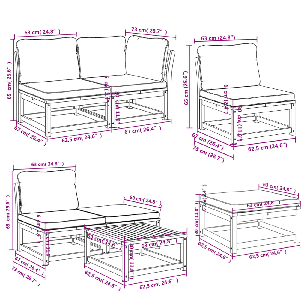 vidaXL 11pcs conjunto lounge jardim c/almofadões madeira maciça acácia