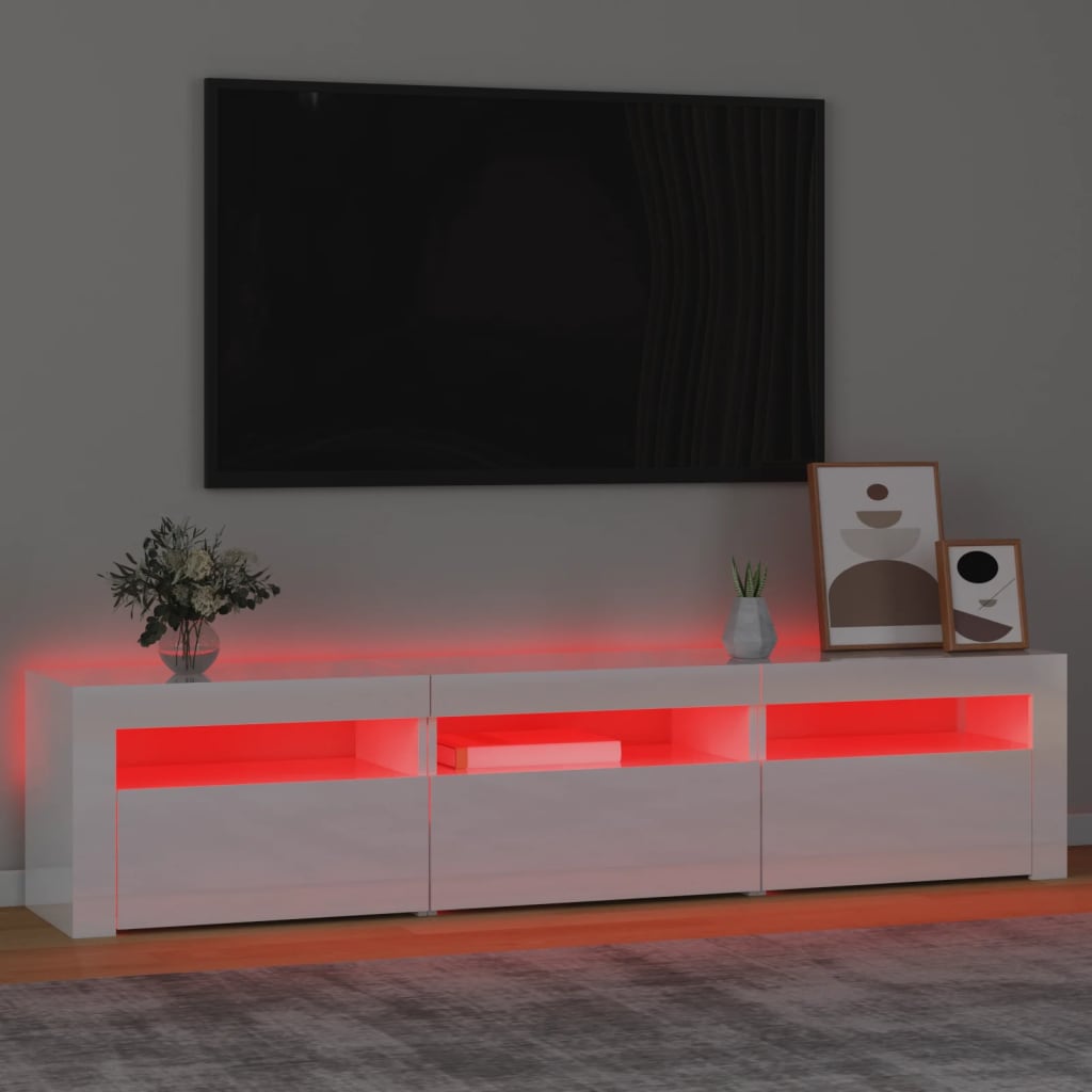 vidaXL Móvel de TV com luzes LED 180x35x40 cm branco brilhante