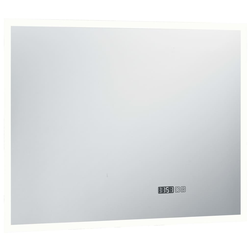 vidaXL Espelho de parede LED c/ sensor tátil e relógio p/ WC 80x60 cm