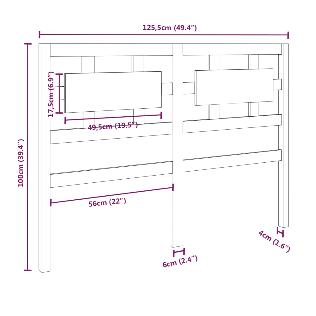 vidaXL Cabeceira de cama 125,5x4x100 cm pinho maciço castanho mel