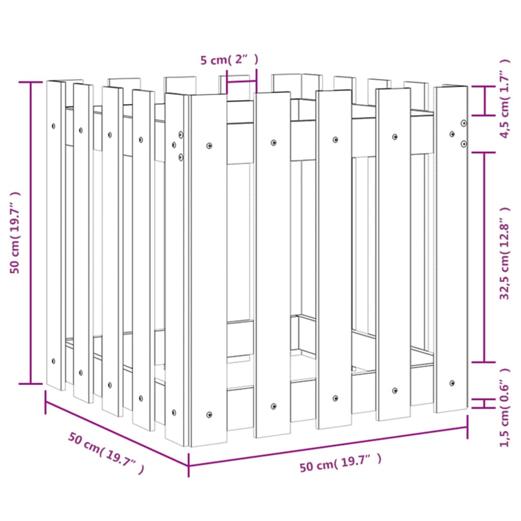 vidaXL Vaso de jardim c/ design de cerca 50x50x50 cm pinho impregnado