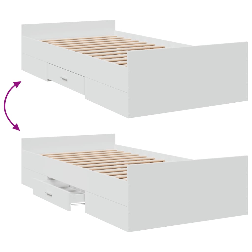 vidaXL Estrutura cama c/ gavetas 90x190 cm derivados de madeira branco