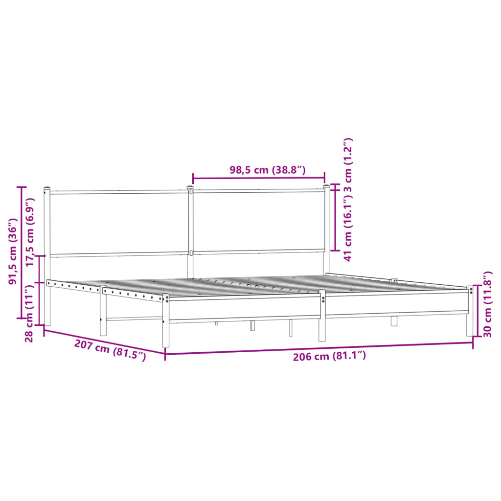 vidaXL Estrutura cama sem colchão 200x200cm metal carvalho castanho