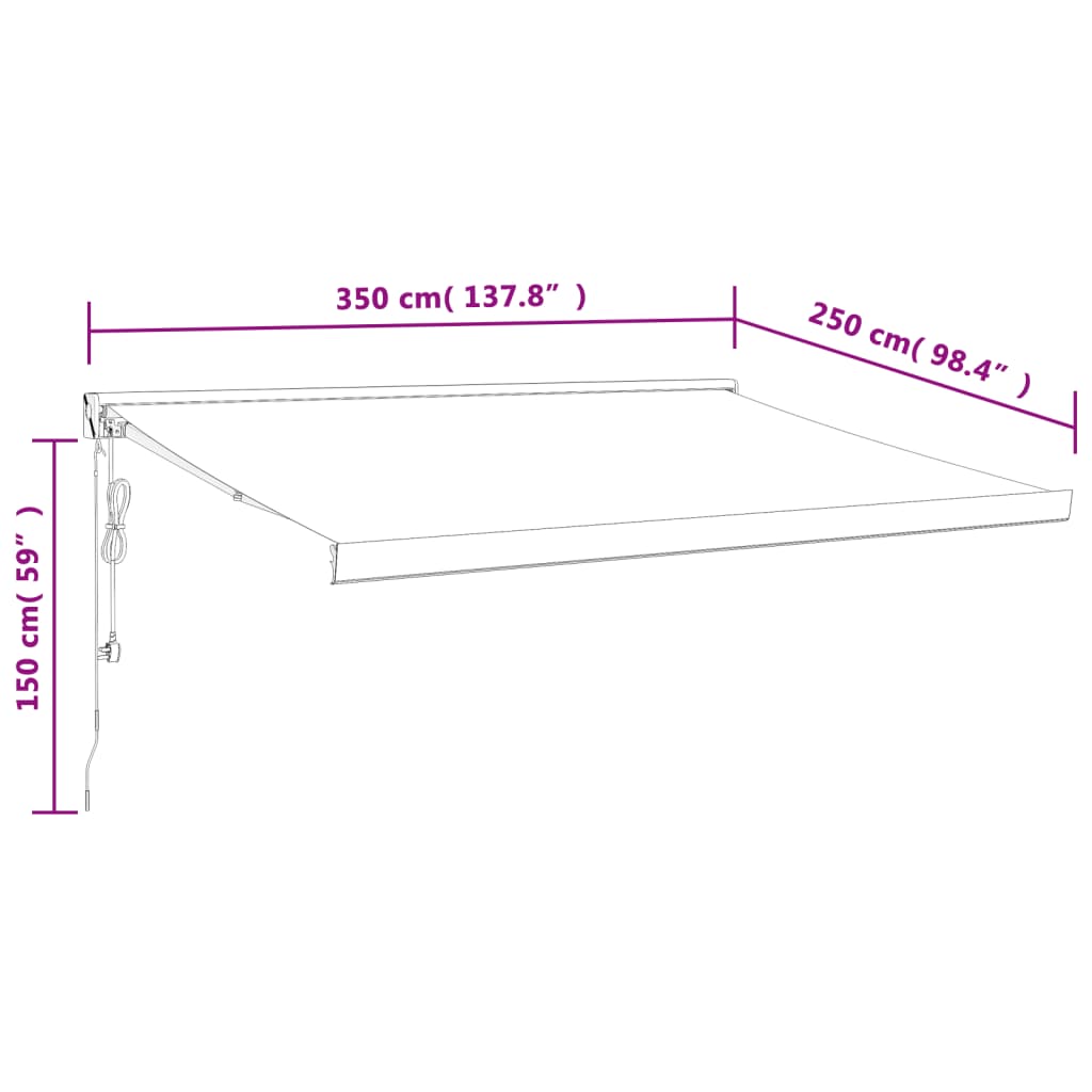 vidaXL Toldo retrátil 3,5x2,5 m tecido e alumínio antracite