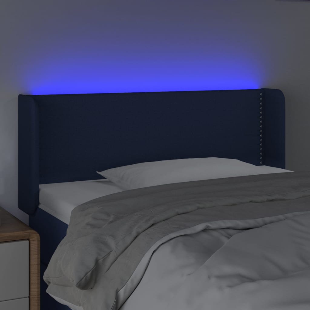 vidaXL Cabeceira de cama c/ luzes LED tecido 103x16x78/88 cm azul