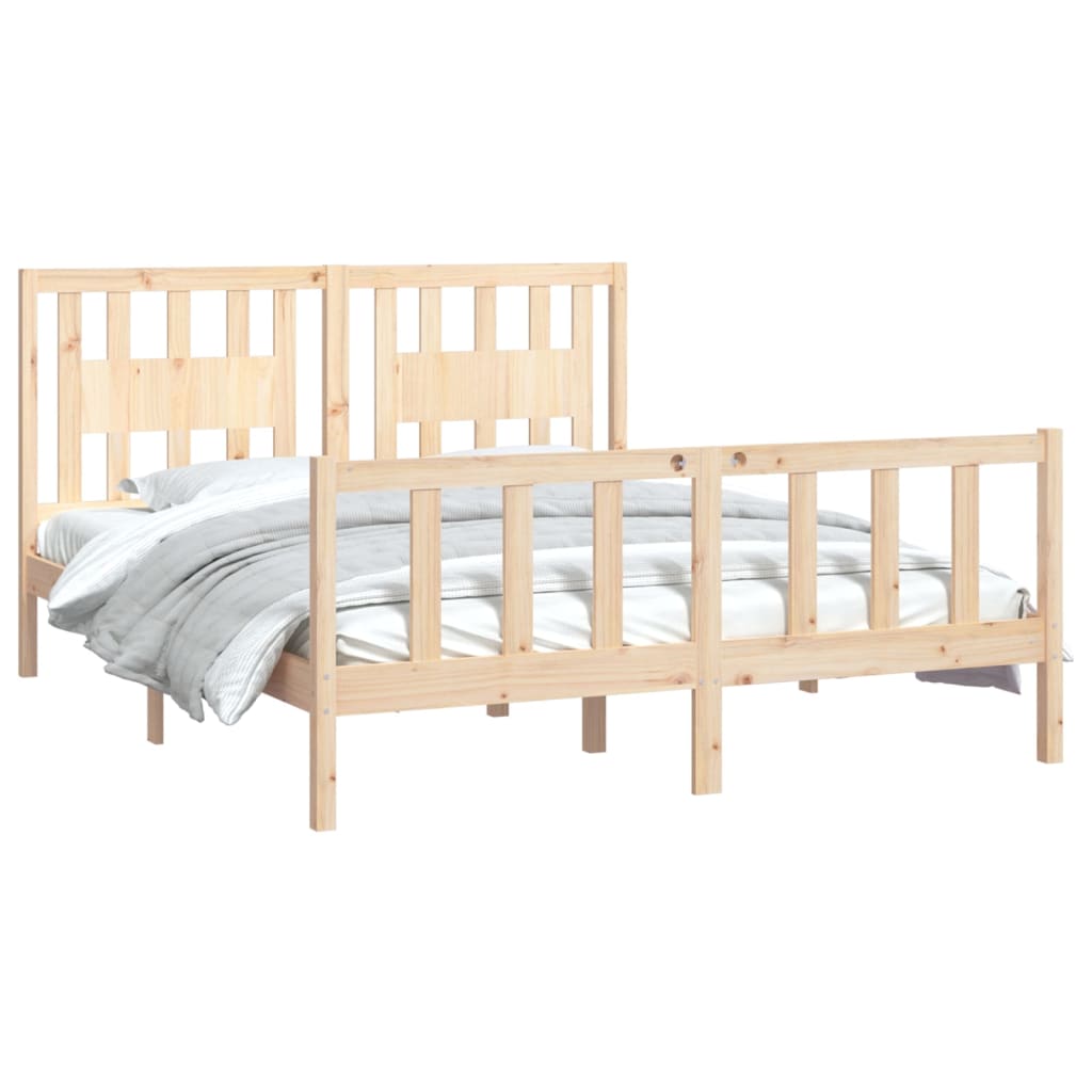 vidaXL Estrutura de cama casal com cabeceira 150x200 cm pinho maciço