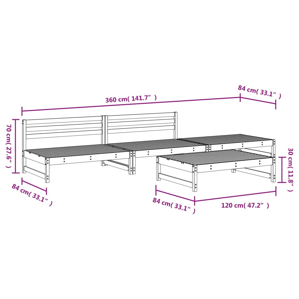 vidaXL 4 pcs conjunto lounge de jardim madeira de douglas maciça