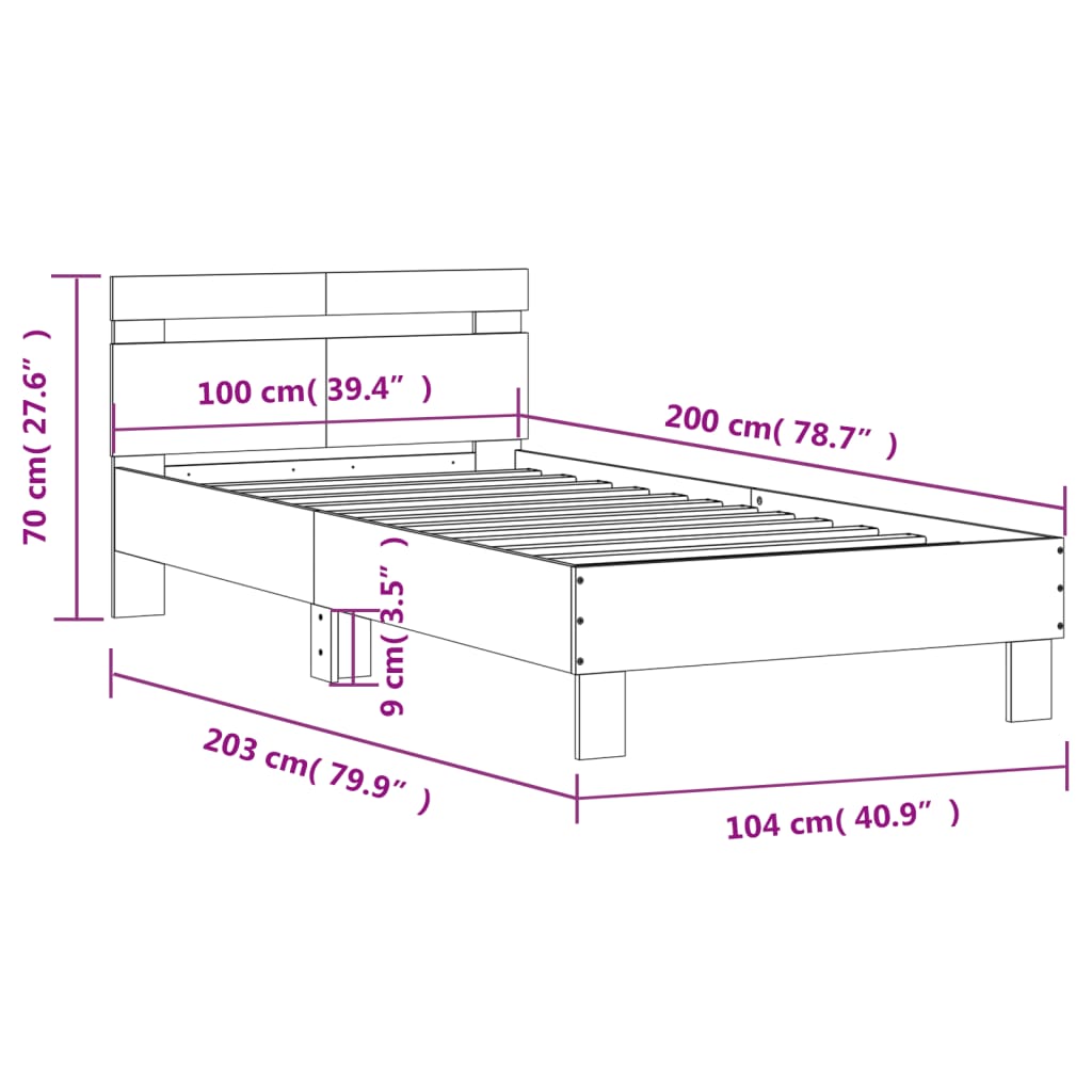 vidaXL Estrutura cama c/ cabeceira/luzes LED 100x200cm carvalho sonoma