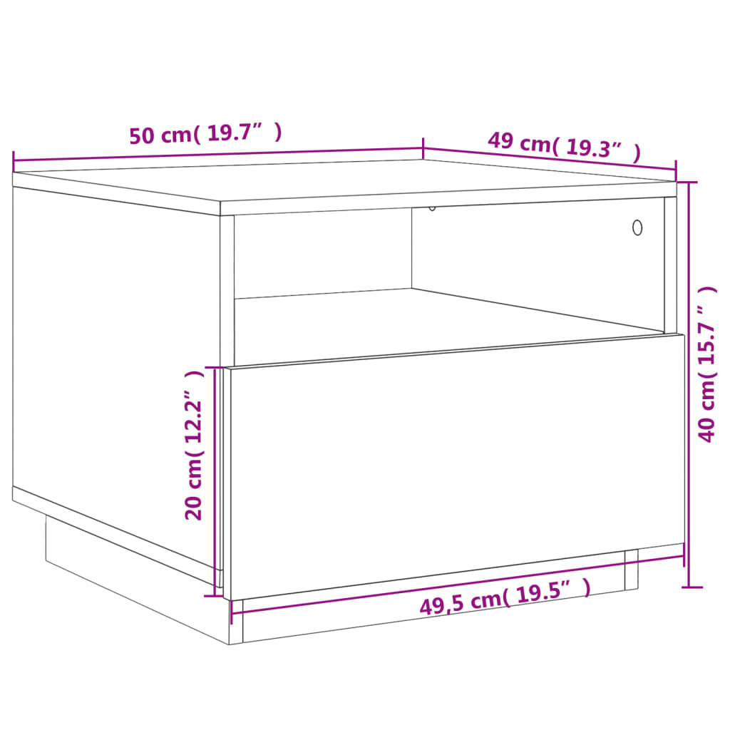 vidaXL Mesa de centro com luzes LED 50x49x40 cm preto