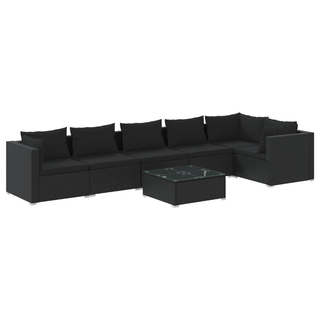 vidaXL 7 pcs conjunto lounge de jardim c/ almofadões vime PE preto