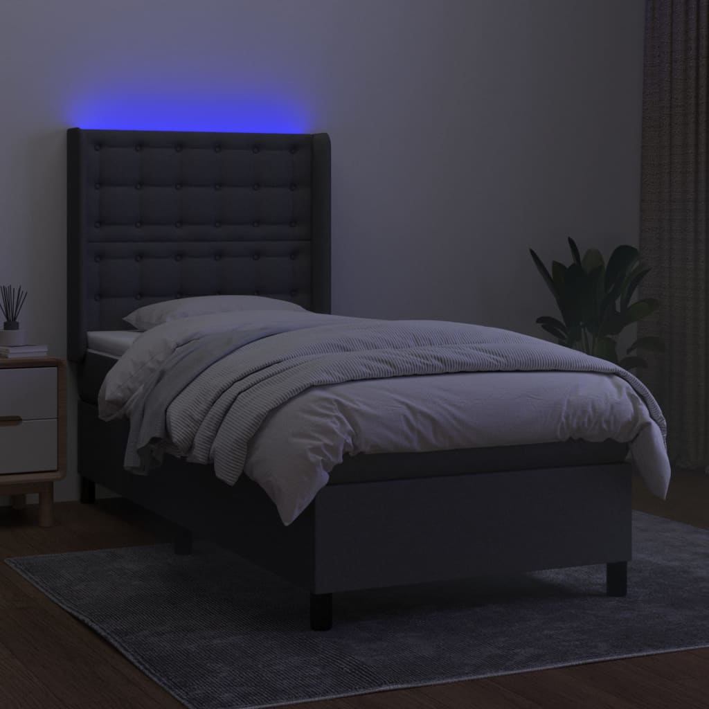 vidaXL Cama box spring c/ colchão e LED 100x200 cm tecido cinza-escuro