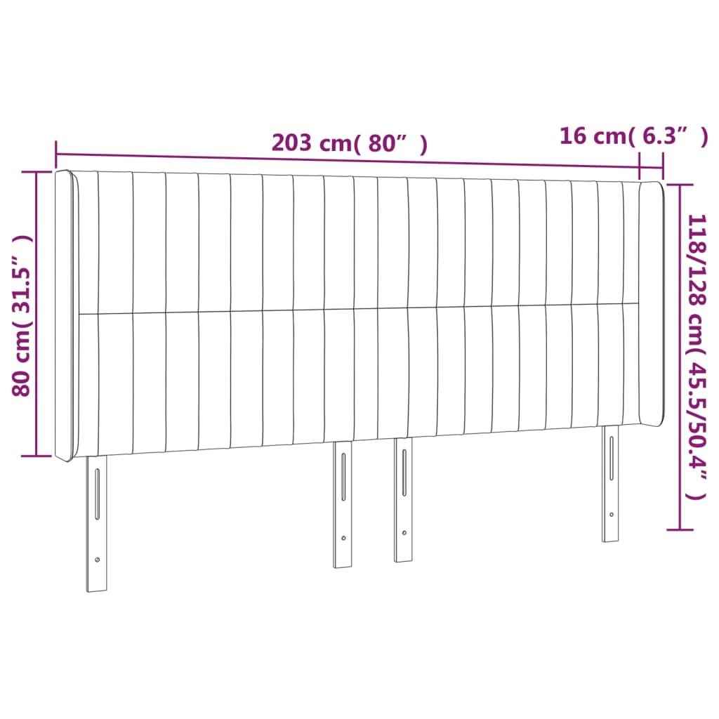 vidaXL Cabeceira cama c/ abas veludo 203x16x118/128 cm cinzento-claro