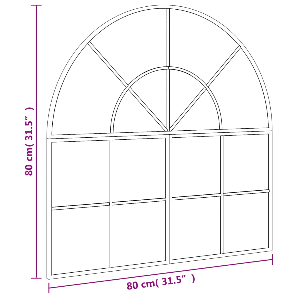 vidaXL Espelho de parede arqueado 80x80 cm ferro preto