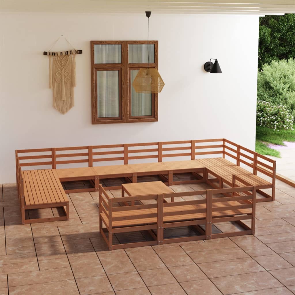 vidaXL 14 pcs conjunto lounge de jardim pinho maciço