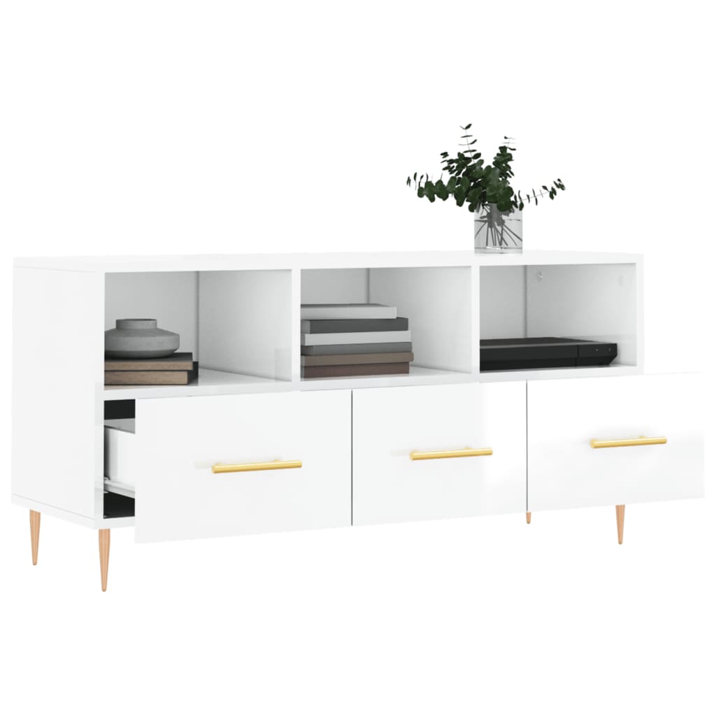 vidaXL Móvel para TV 102x36x50 cm derivados madeira branco brilhante