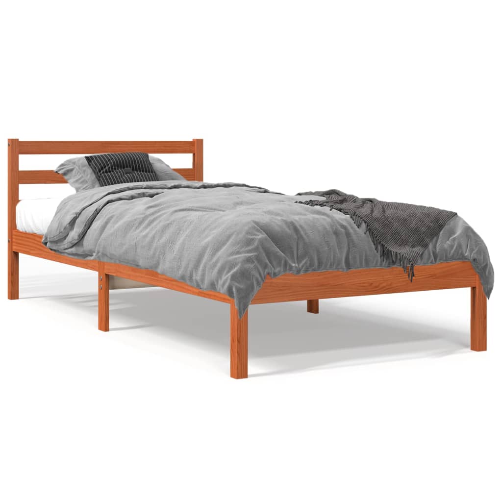 vidaXL Estrutura de cama 100x200 cm madeira pinho maciça castanho cera