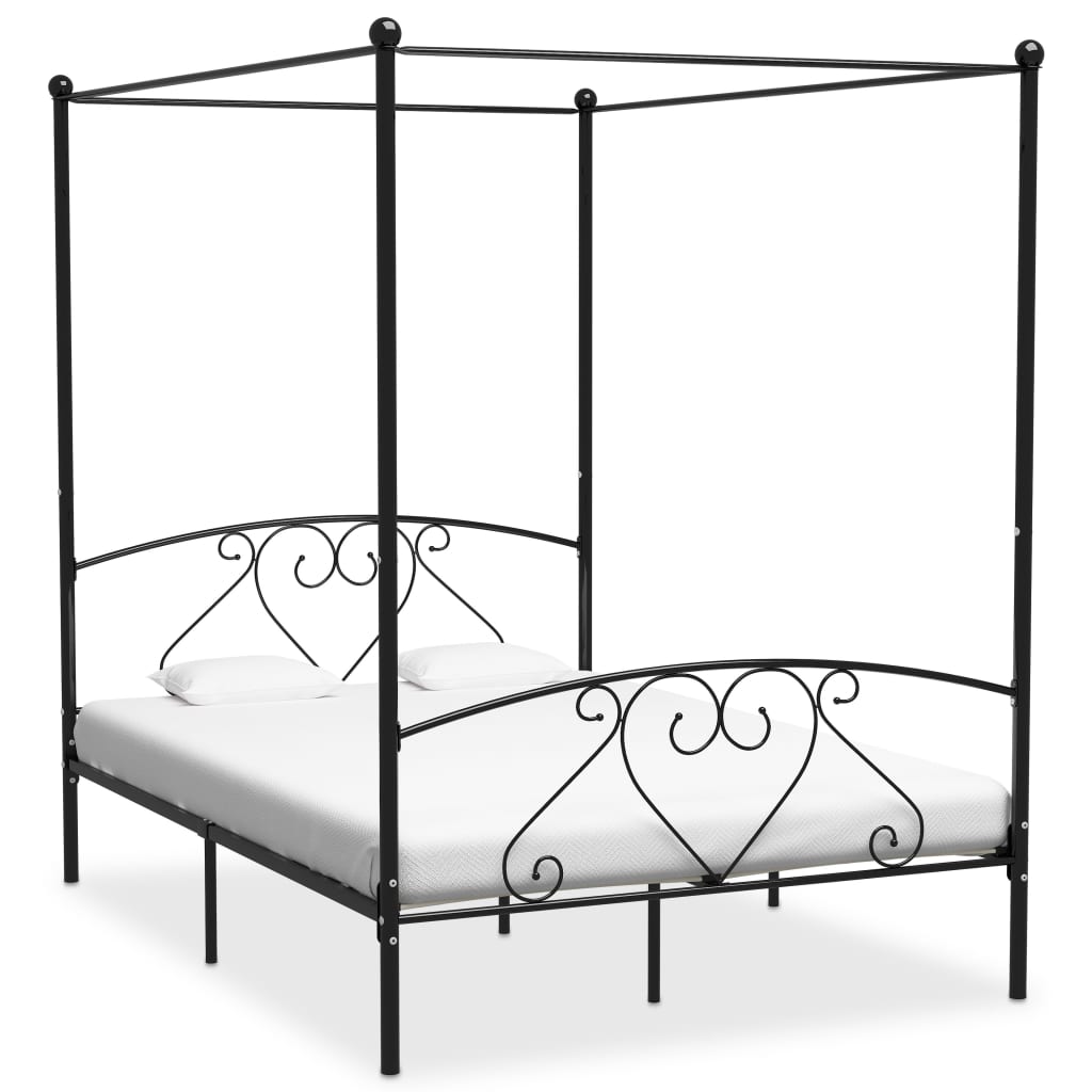 vidaXL Estrutura de cama com dossel metal 140x200 cm preto