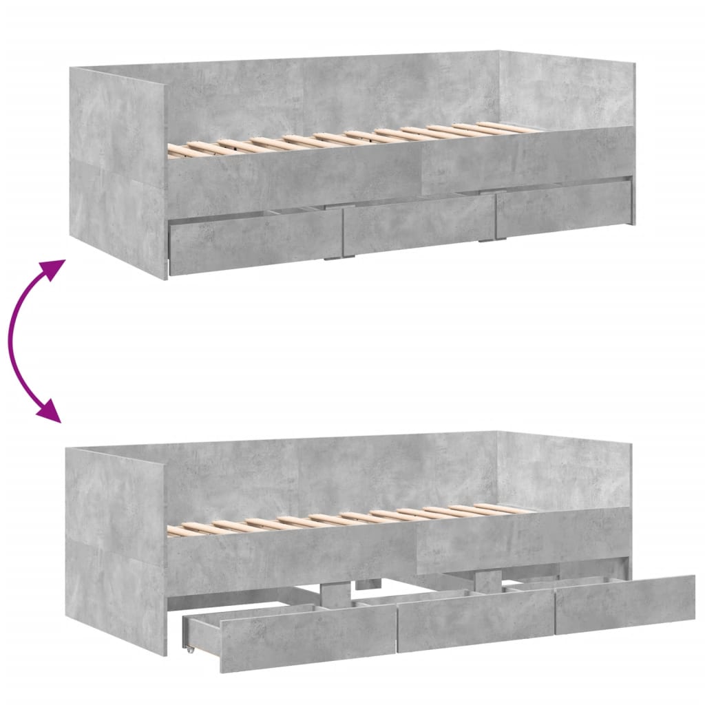 vidaXL Sofá-cama com gavetas sem colchão 75x190 cm cinzento cimento