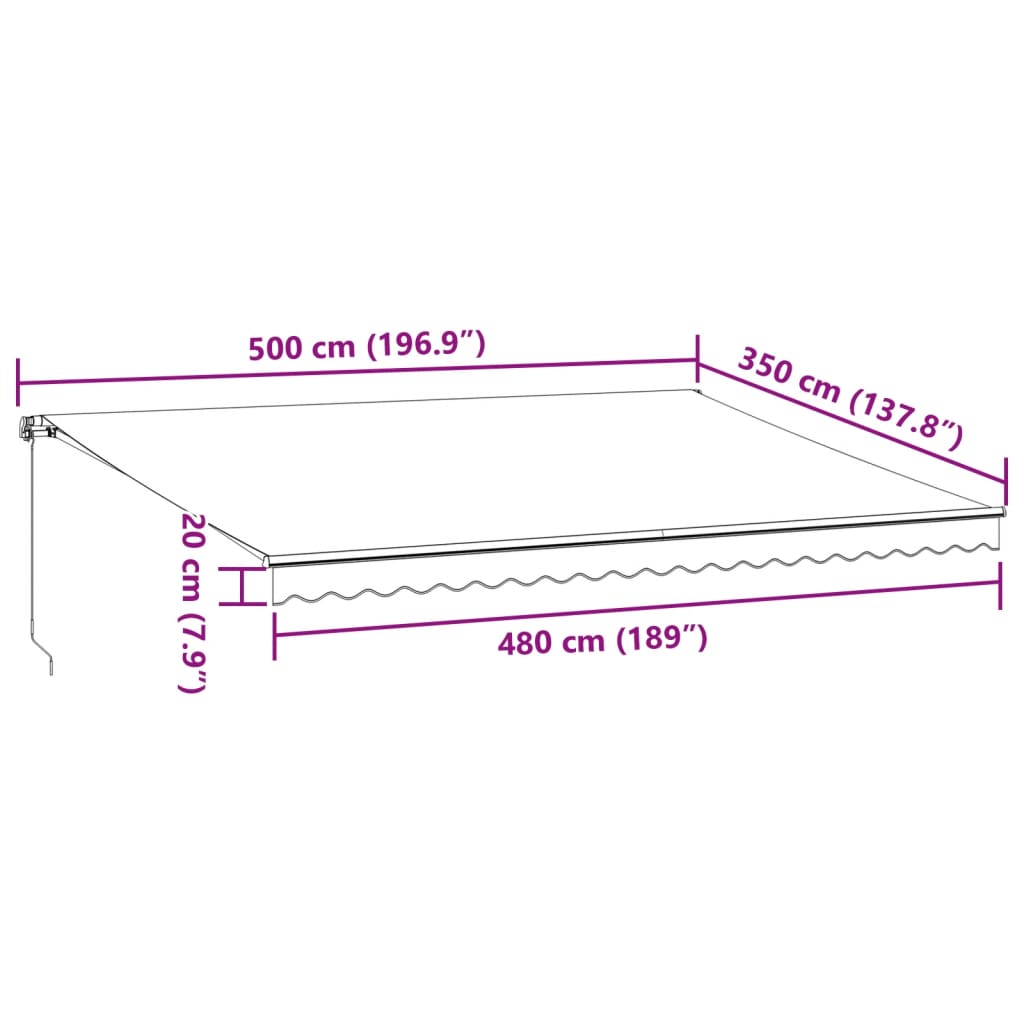 vidaXL Toldo retrátil manual 500x350 cm castanho