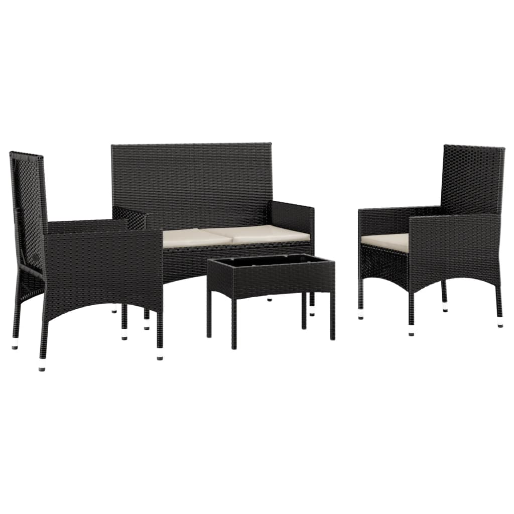 vidaXL 4 pcs conjunto lounge de jardim c/ almofadões vime PE preto