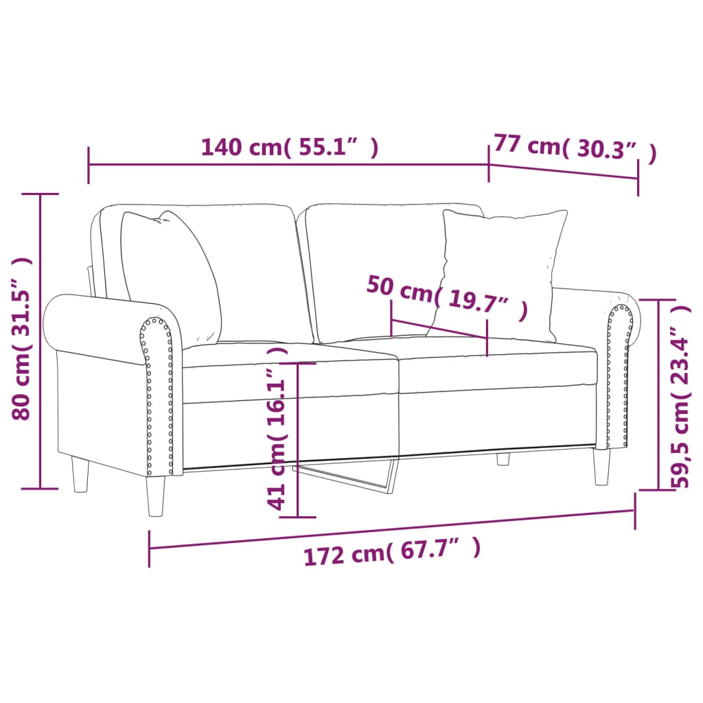 vidaXL Sofá 2 lug. c/ almofadas/almofadões 140 cm veludo cinza-escuro