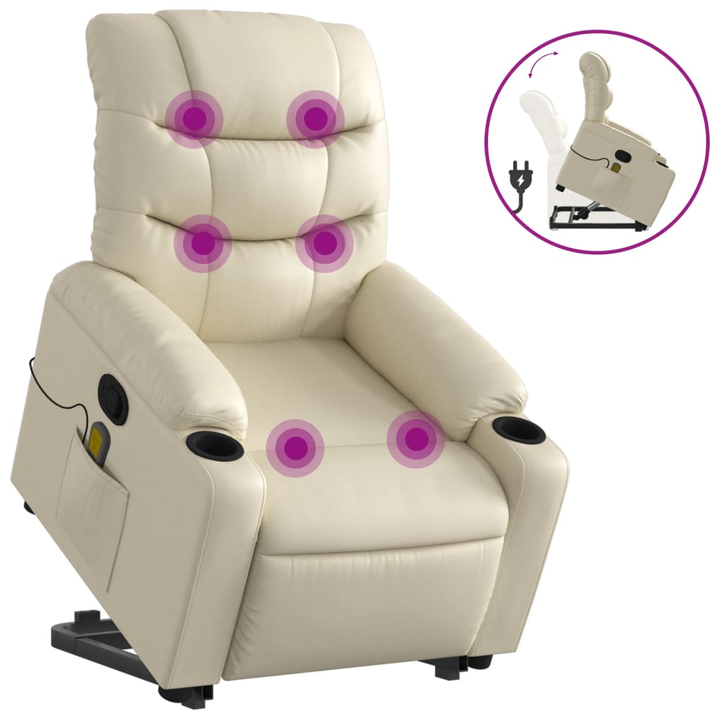 vidaXL Poltrona reclinável de massagens couro artificial cor creme