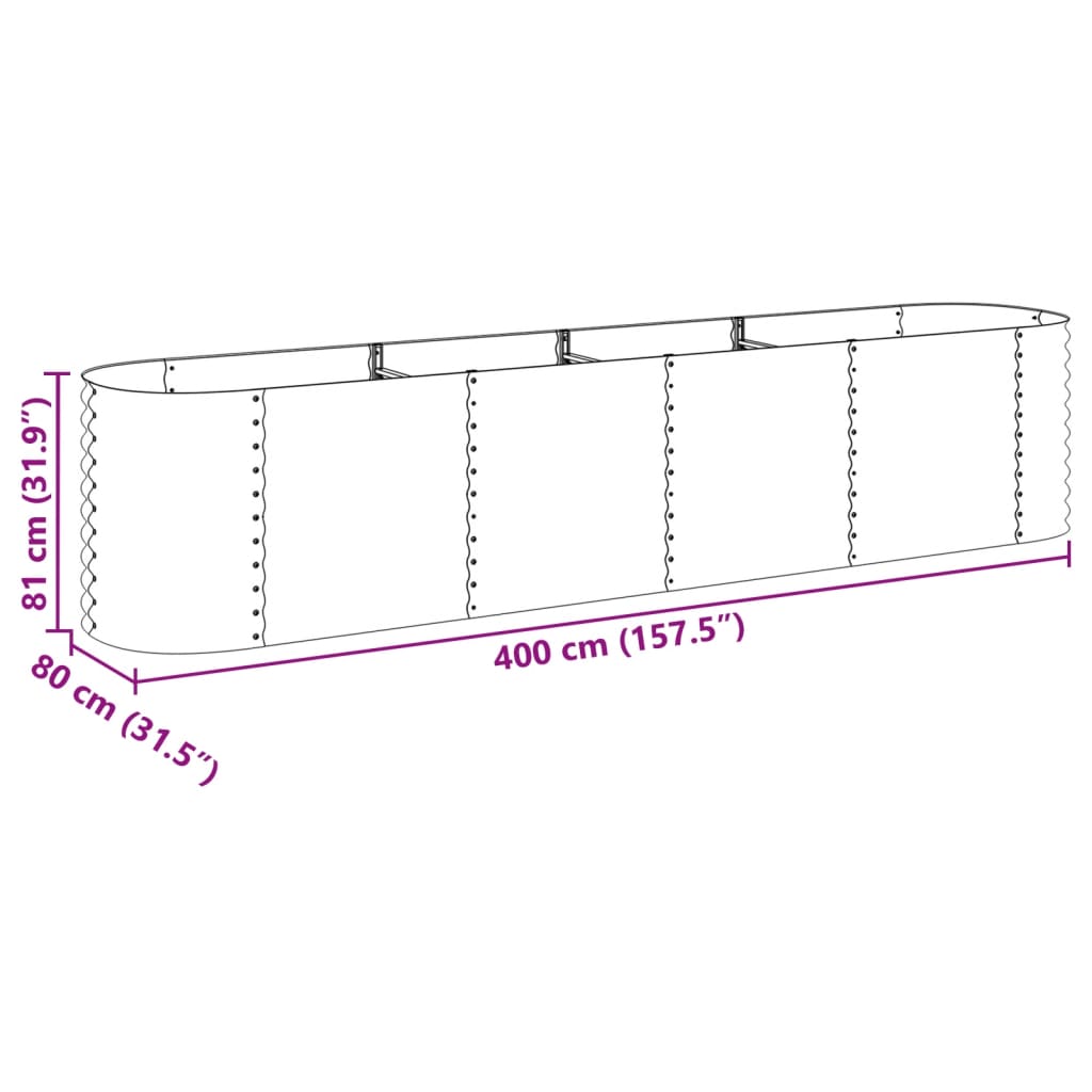 vidaXL Canteiro elevado de jardim aço galvanizado 400x80x81cm cinzento