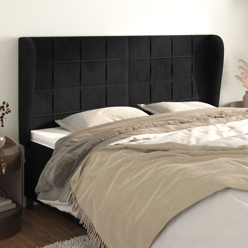 vidaXL Cabeceira de cama c/ abas veludo 183x23x118/128 cm preto