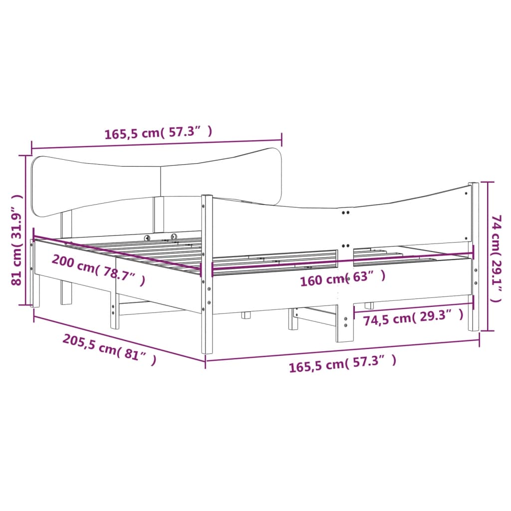 vidaXL Cama sem colchão 160x200 cm madeira de pinho maciça branco