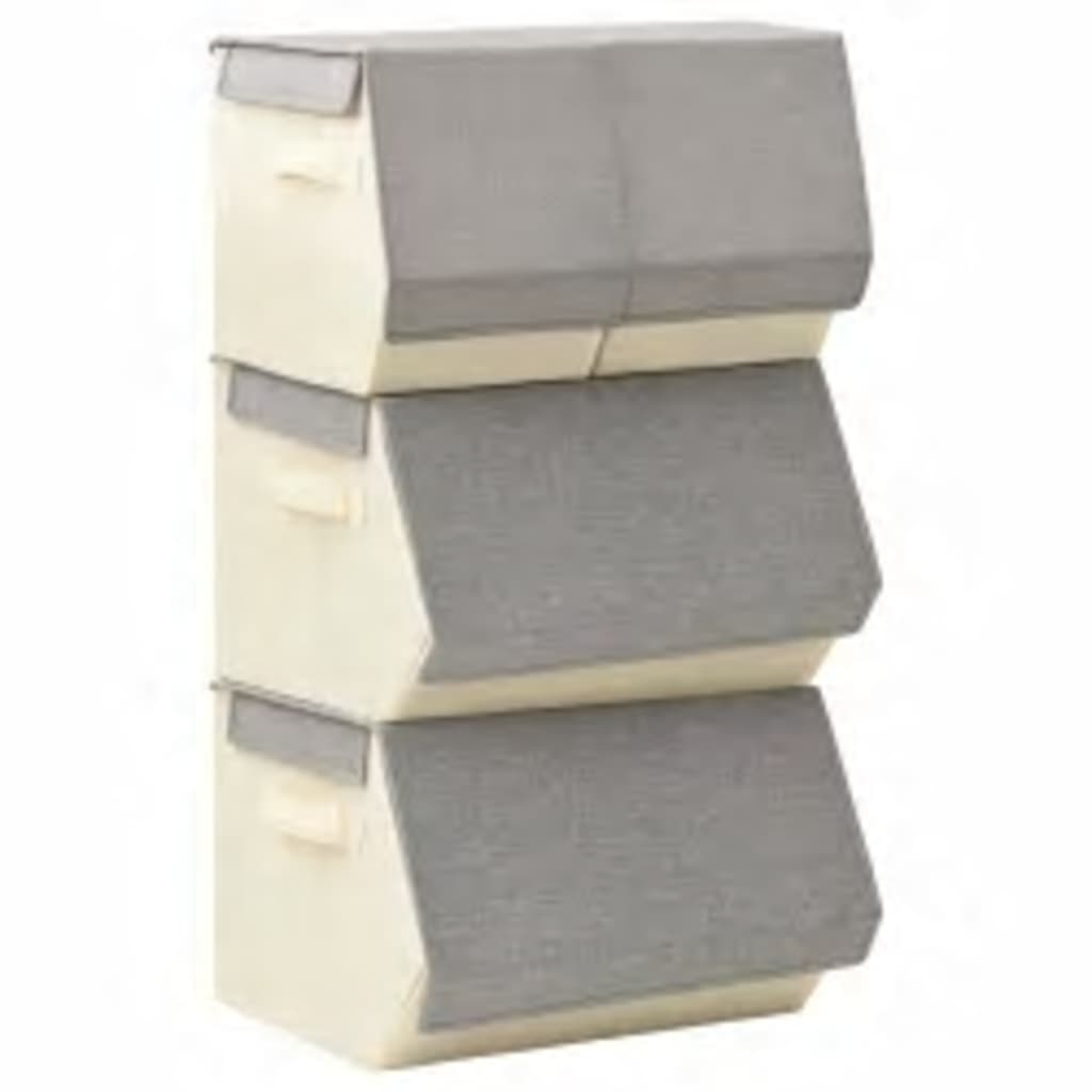 vidaXL Conjunto caixas arrumação empilháveis 4 pcs tecido cinza/creme