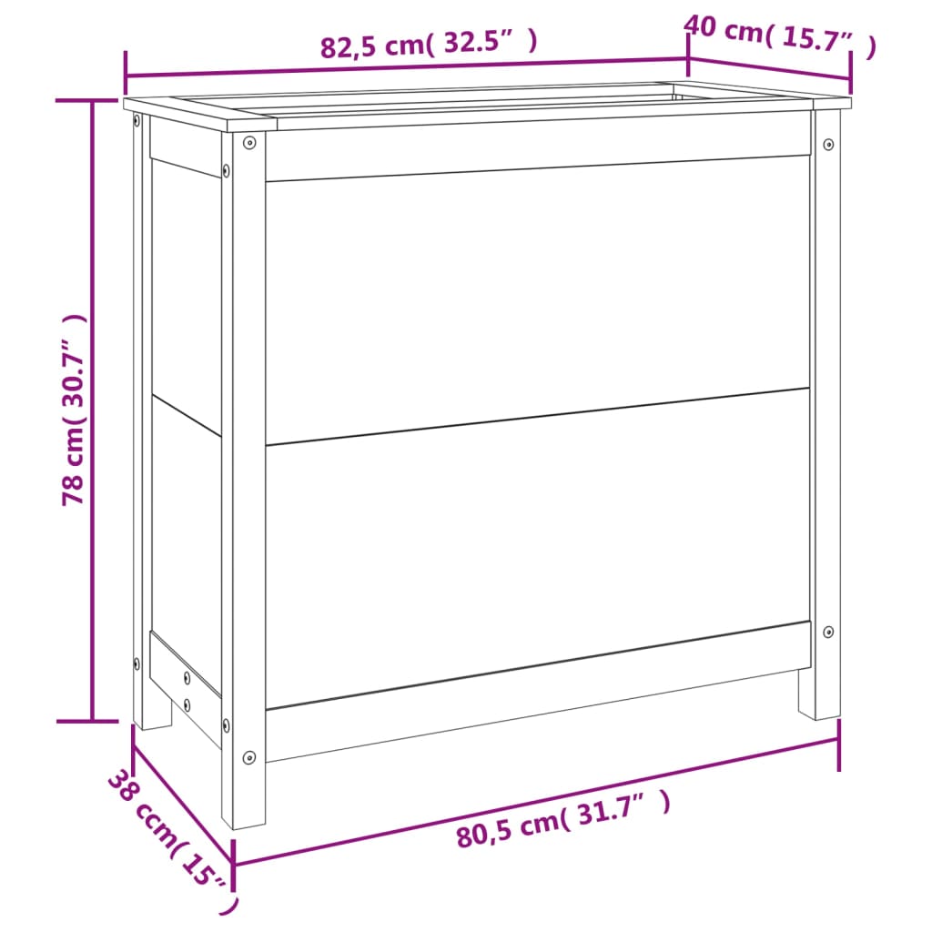 vidaXL Vaso/floreira de jardim 82,5x40x78 cm pinho maciço