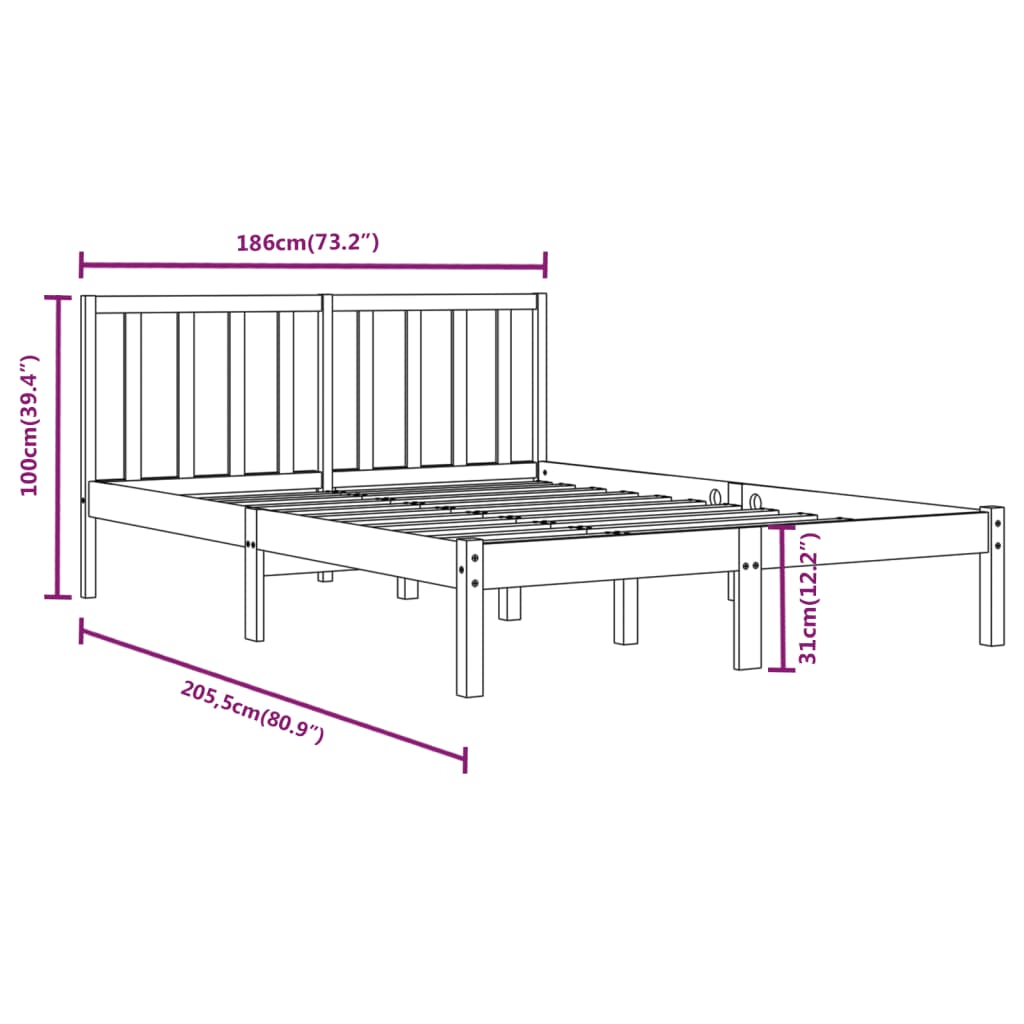 vidaXL Estrutura de cama super king 180x200 cm pinho maciço preto