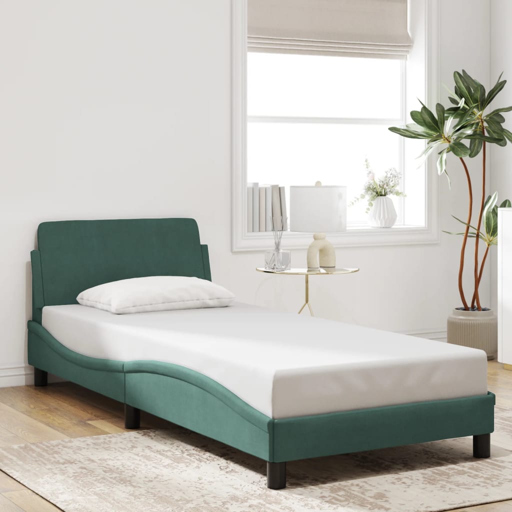 vidaXL Estrutura de cama c/ cabeceira 90x200 cm veludo verde-escuro