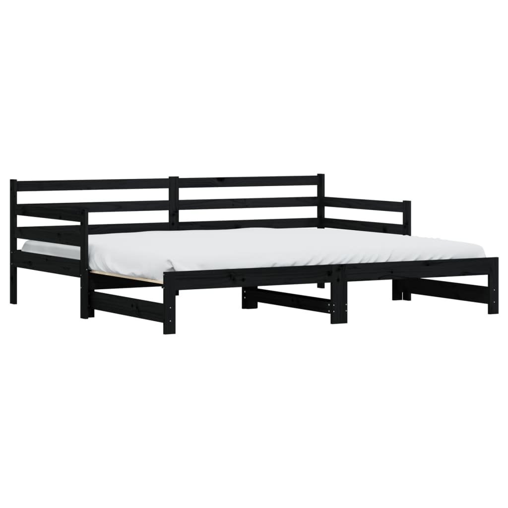 vidaXL Sofá-cama com gavetão 90x190 cm madeira de pinho maciça preto