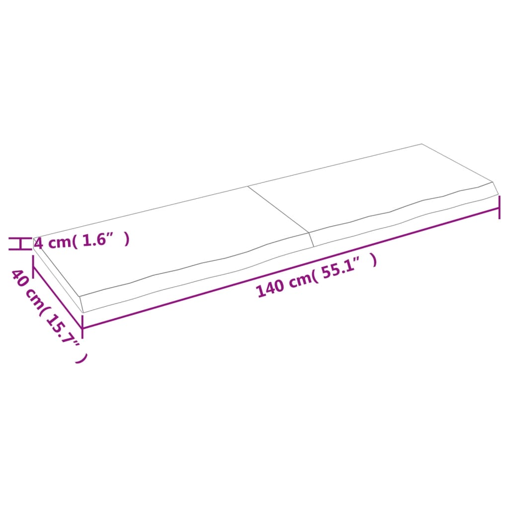 vidaXL Bancada p/ WC 140x40x(2-4)cm madeira tratada maciça castanho