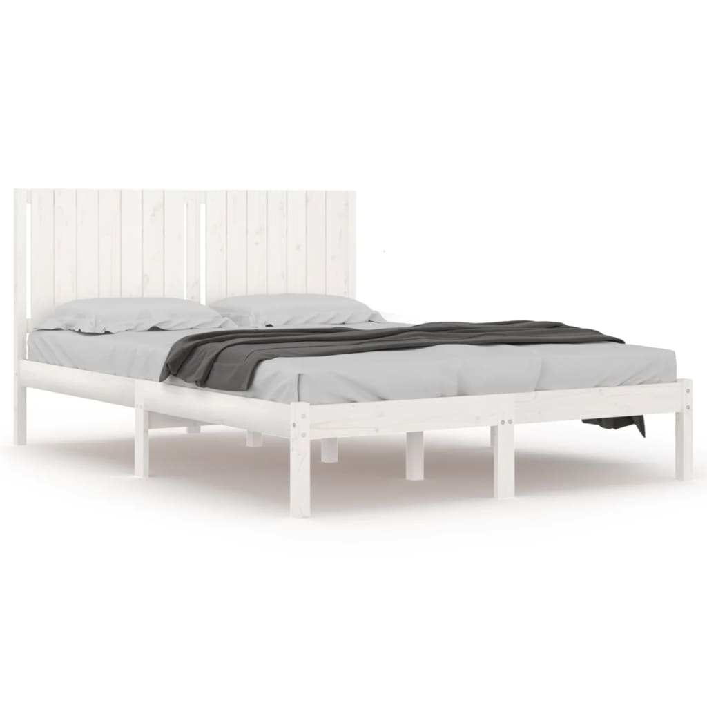 vidaXL Estrutura de cama king 150x200 cm madeira maciça branco