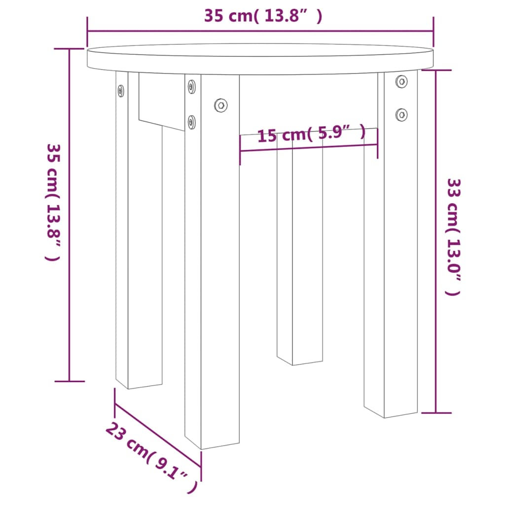 vidaXL Mesa de centro Ø 35x35 cm madeira de pinho maciça branco