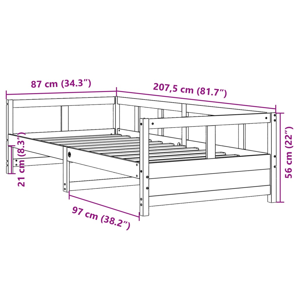 vidaXL Sofá-cama sem colchão 80x200 cm madeira de pinho maciça branco