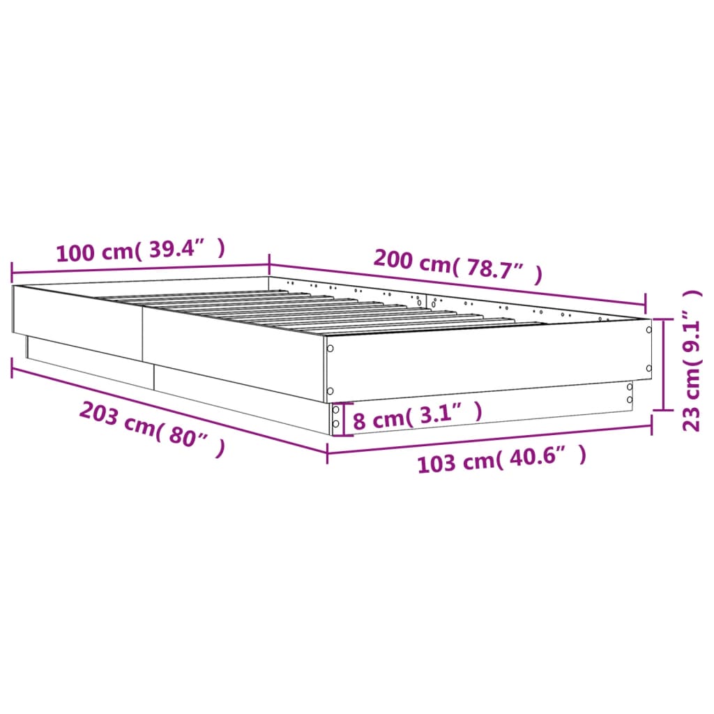 vidaXL Estrutura de cama com luzes LED 100x200 cm carvalho castanho