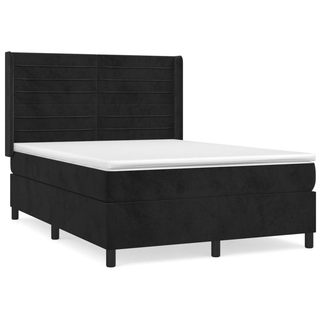 vidaXL Cama com molas/colchão 140x190 cm veludo preto