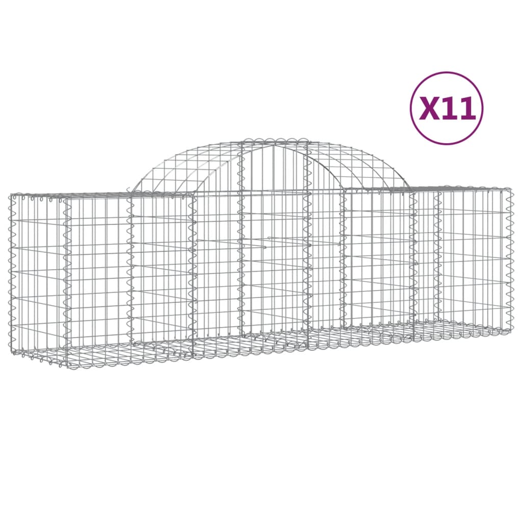 vidaXL Cestos gabião arqueados 11pcs 200x50x60/80 cm ferro galvanizado