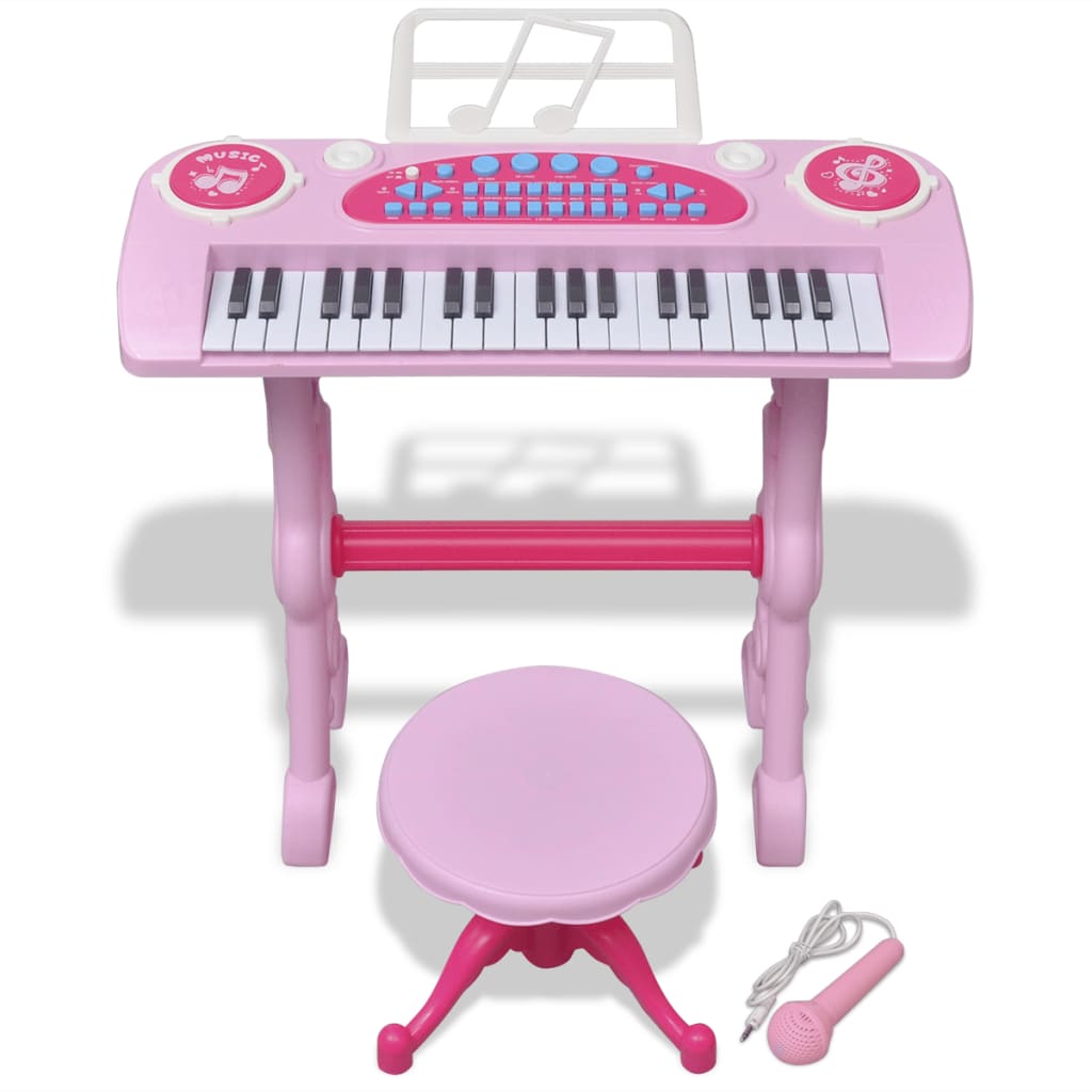 Piano Teclado Infantil com 31 Teclas, Microfone e Banco para Crianças de 3  Anos, OKREVIEW, Rosa - Blumenau