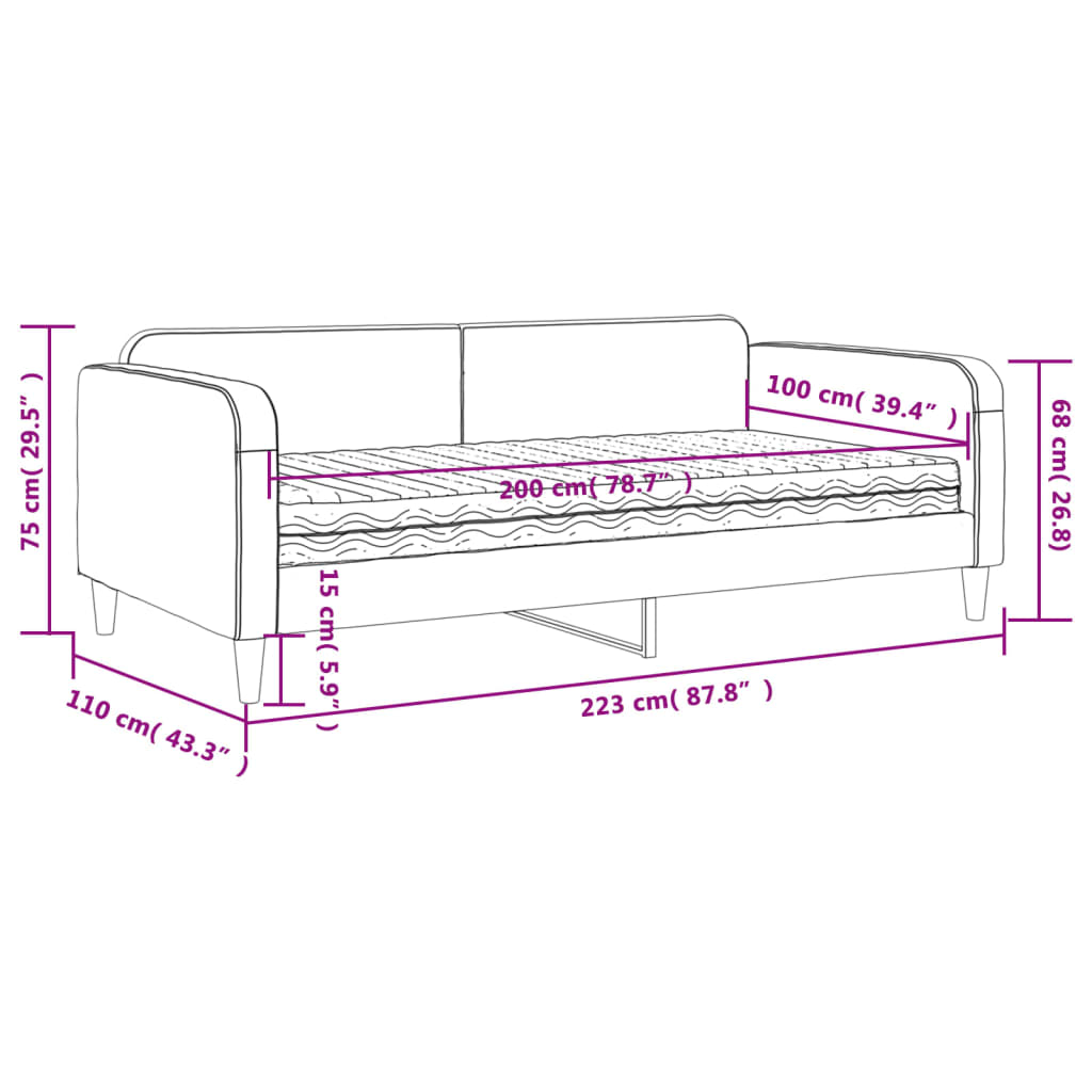 vidaXL Sofá-cama com colchão 100x200 cm tecido cinzento-escuro