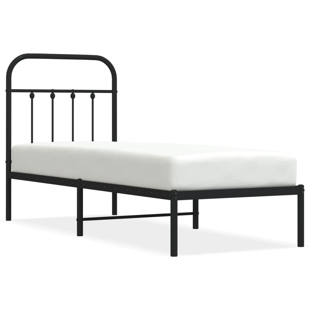 vidaXL Estrutura de cama metal s/ colchão c/ cabeceira 75x190 cm preto