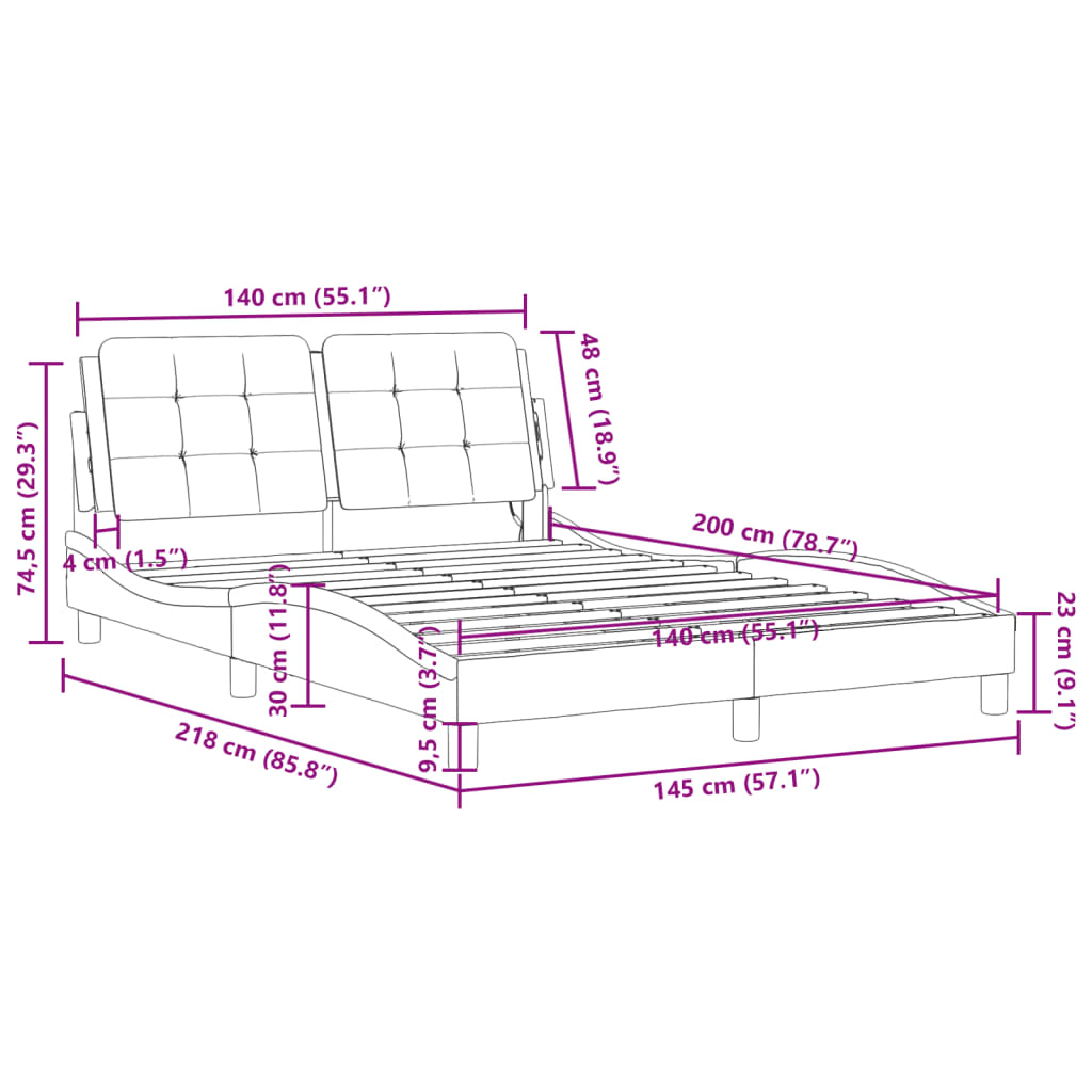 vidaXL Estrutura cama c/ cabeceira 140x200 cm couro artificial branco