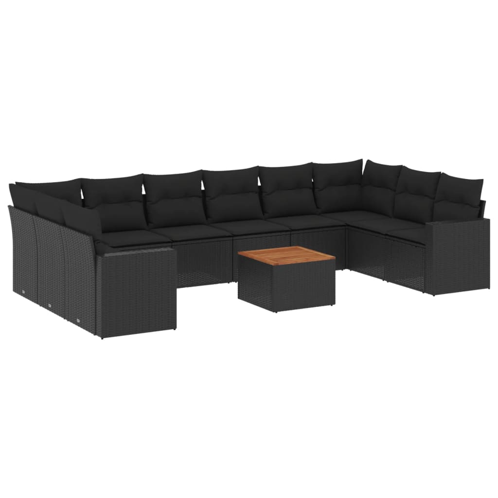 vidaXL 11 pcs conjunto sofás de jardim c/ almofadões vime PE preto