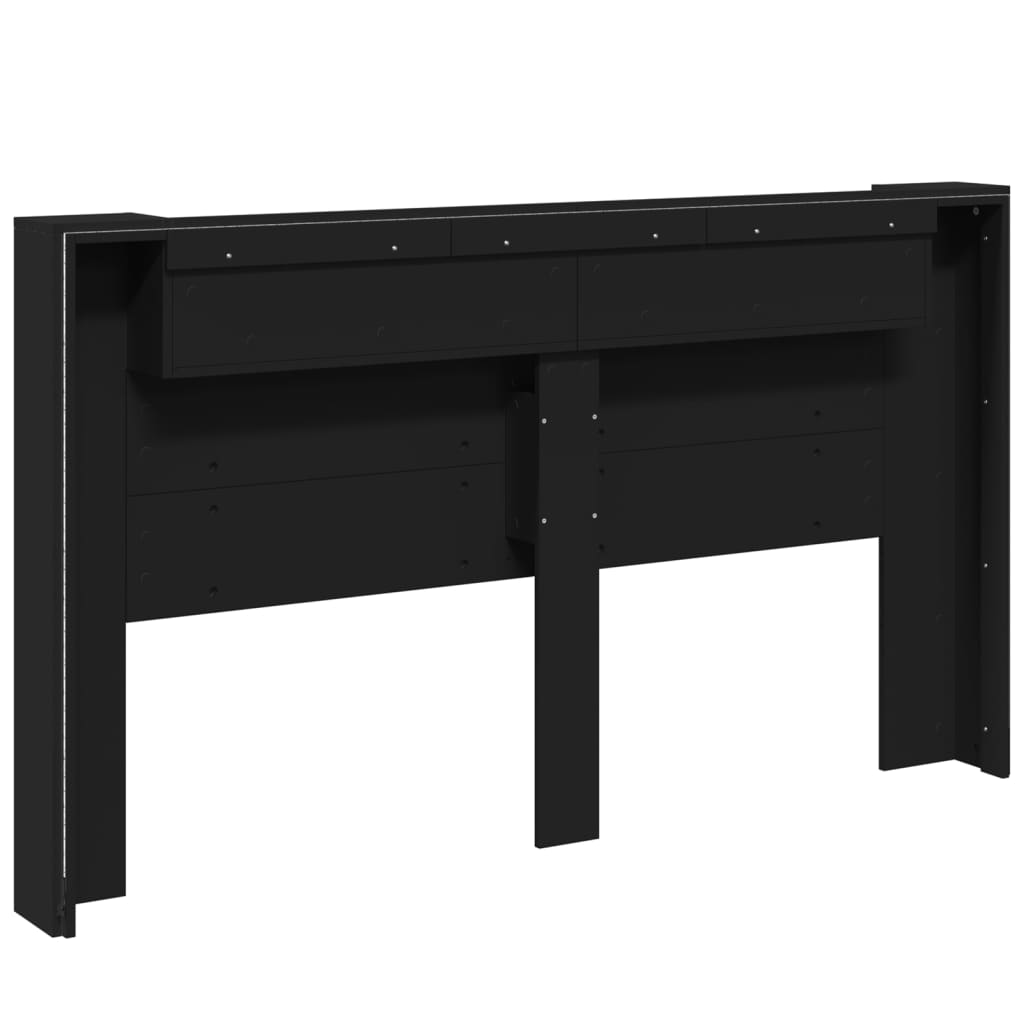 vidaXL Armário de cabeceira com luzes LED 180x16,5x103,5 cm preto