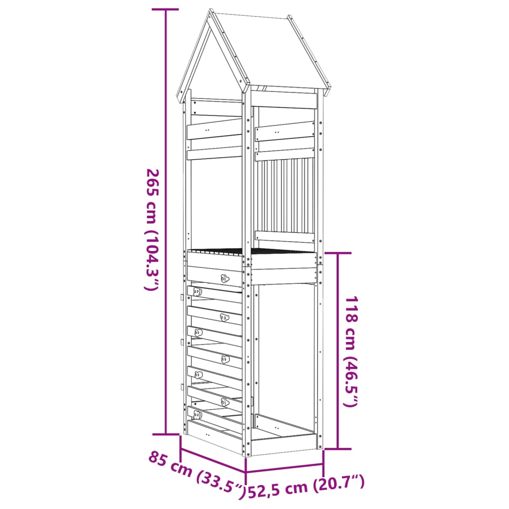 vidaXL Torre brincar c/ parede escalar 85x52,5x265 cm pinho impregnado