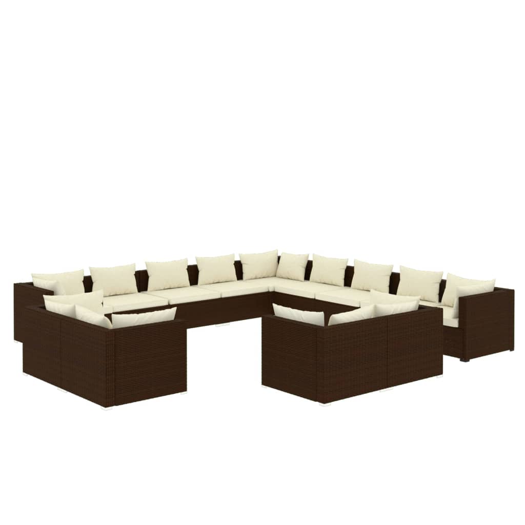 vidaXL 13 pcs conjunto lounge de jardim c/ almofadões vime PE castanho