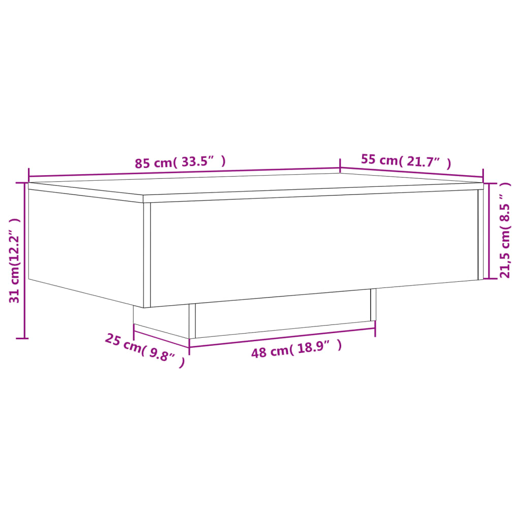 vidaXL Mesa de centro com luzes LED 85x55x31 cm carvalho fumado